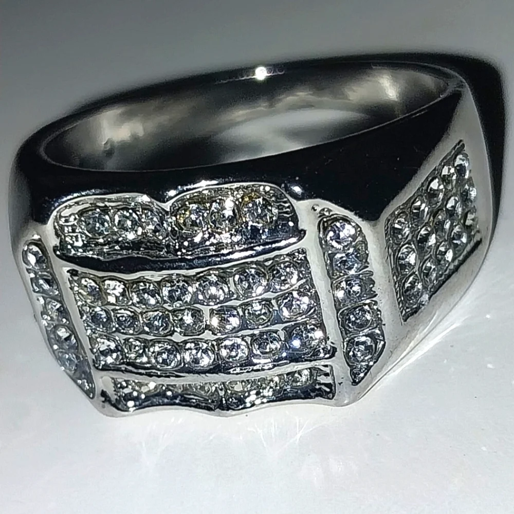 Men's Silver Geometric Diamond Ring Sz 11